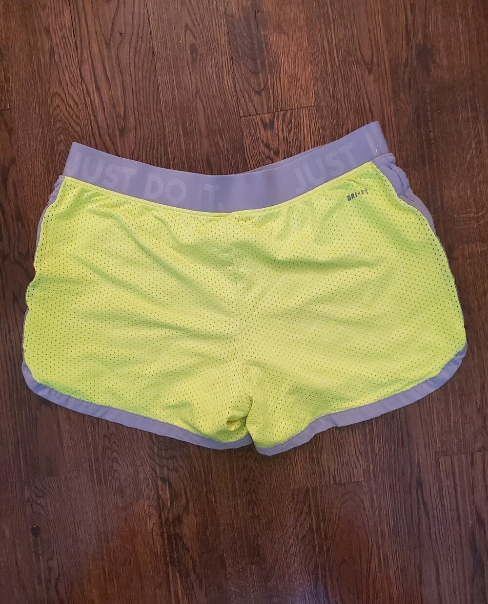 Nike Dry Fit Women's Neon Yellow Activewear Running Mesh Shorts Gray Trim Size S